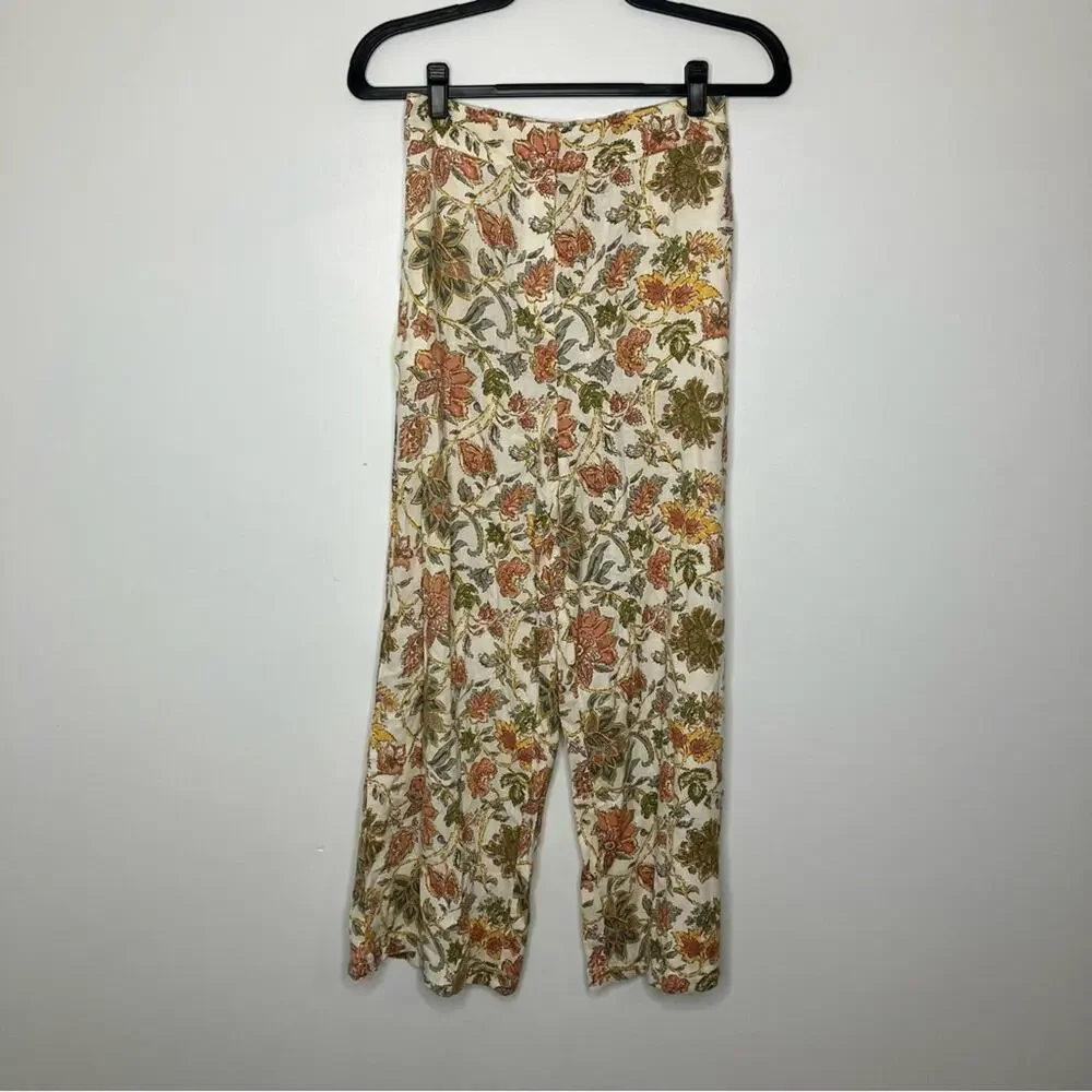 NWT MANGO MNG Linen Floral Culotte Pants Cream Small